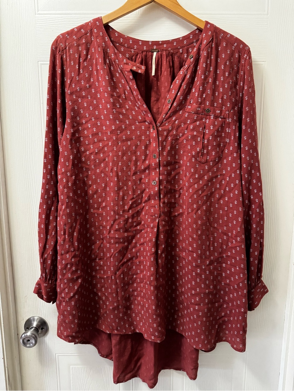 Free People Burgundy Red Printed Long-Sleeve Tunic